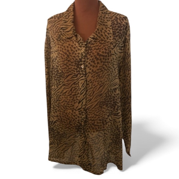 American Angel Long Sleeve Button Front Animal Print Plus Size 3x Tan Brown NWOT - Picture 14 of 14